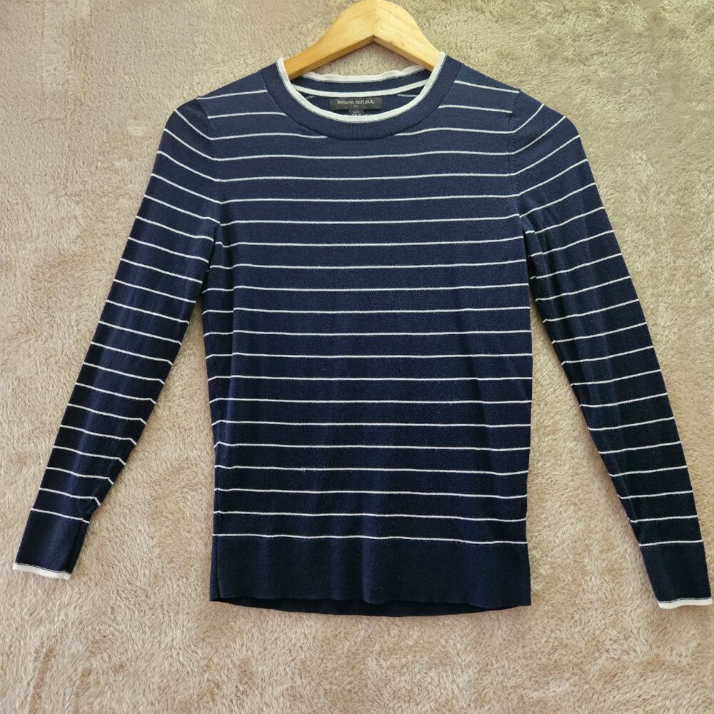 Banana Republic Sweater Striped Navy Blue White Women's Size XS